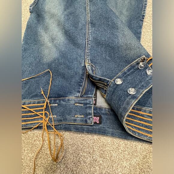 vtg Y2K 00s boho grunge western Bubblegum Long Maxi denim Skirt High Slit 5/6 - Picture 7 of 13